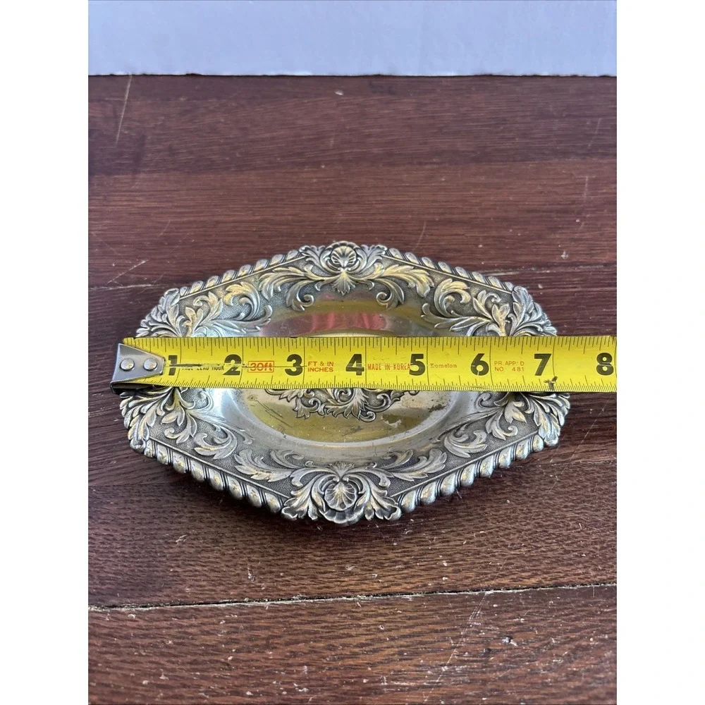 Violette Silver Tone Metal Nut Dish, Raised Shell and Leaf Designs 7.25